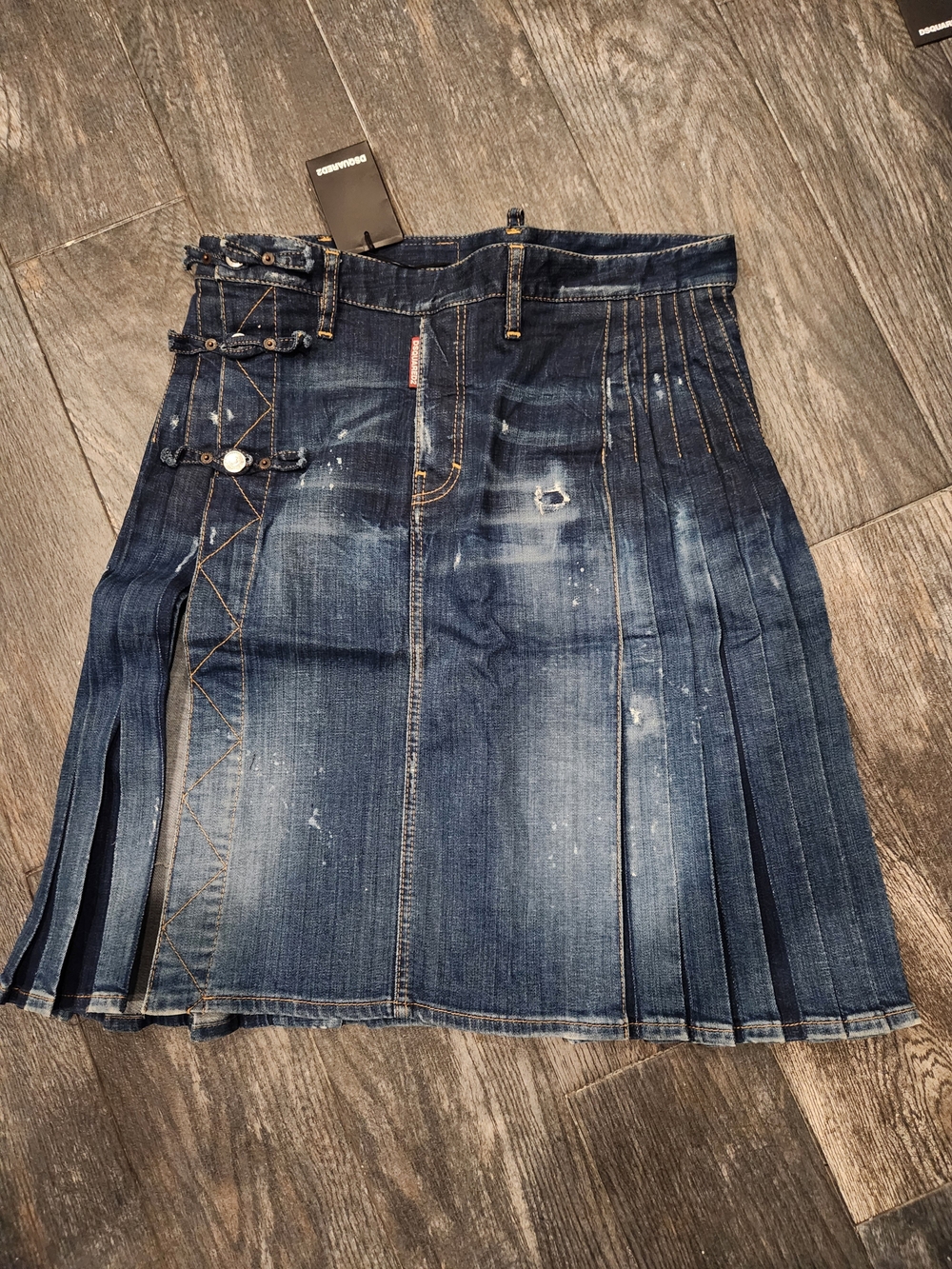 DSQUARED2 Distressed Denim Pleated Short Skirt